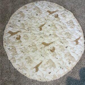 Crane Baby Round Quilted Nursery Play Mat - Beige Animal Print